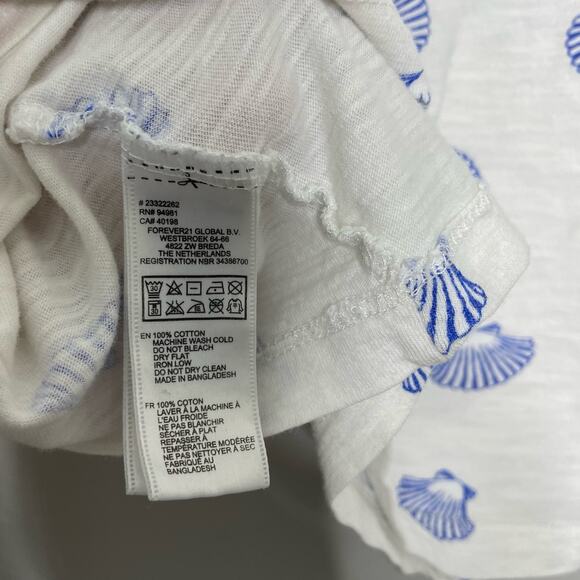 Forever 21 T-Shirt Boxy Fit Round Neck Seashell Pattern Short‎ Sleeve White M - Picture 6 of 10